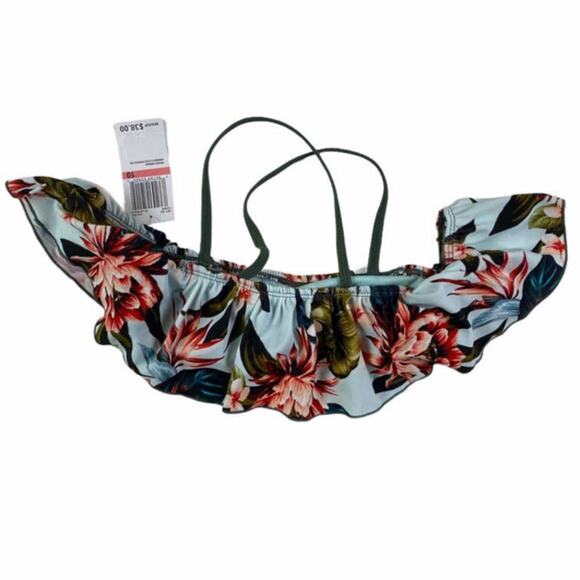 GB Girls Hawaiian Flounce Bandeau Floral Bikini Top Blue Multicolor GIRLS 10 - Picture 1 of 11